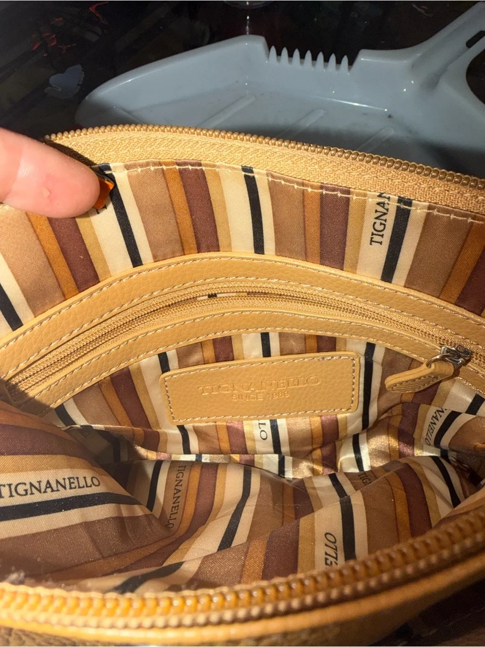 Tignanello Tan Leather Crossbody Bag with Front Zip Pocket AUTHENTIC BAG